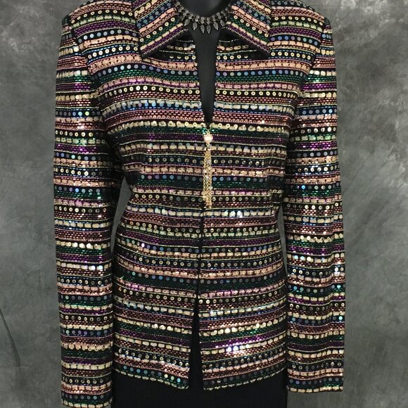 BEAUTIFUL St John evening knit black rhinestones embellished skirt suit 6 - Picture 4 of 11